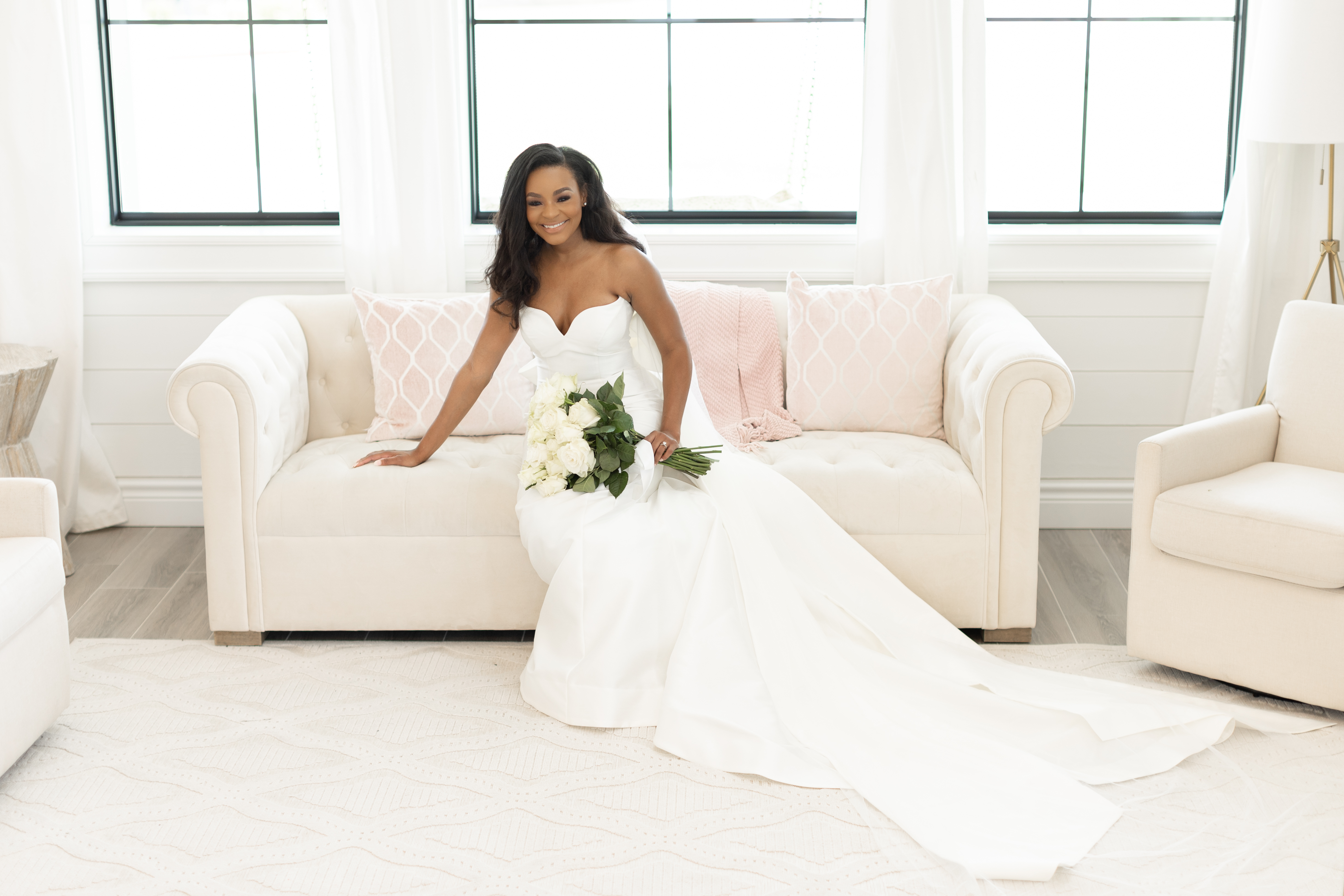 Styl'd Grace Blogger Brittainy Lemelle shares her bridal portraits - photo of the bride sitting on a couch