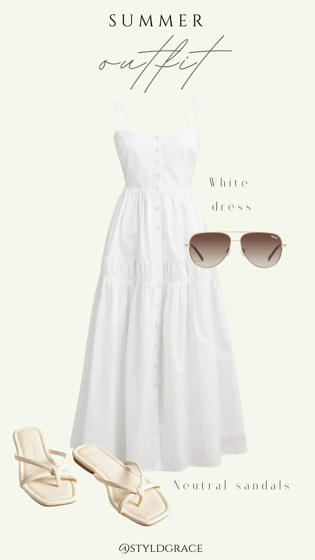 Styl'd Grace Blogger Brittainy Lemelle summer outfit: white dress and neutral sandals