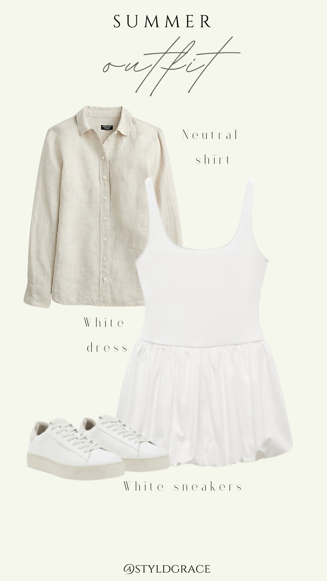 Styl'd Grace Blogger Brittainy Lemelle perfect summer wardrobe capsule: neutral linen shirt and white dress