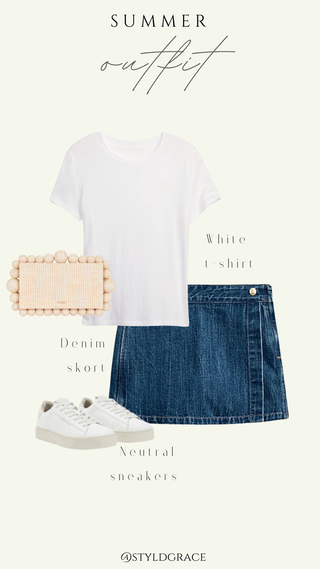 Styl'd Grace Blogger Brittainy Lemelle perfect summer wardrobe capsule: white t shirt and denim skort