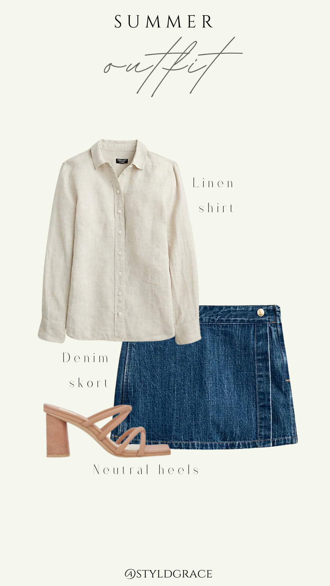 Styl'd Grace Blogger Brittainy Lemelle perfect summer wardrobe capsule: linen shirt and denim skort