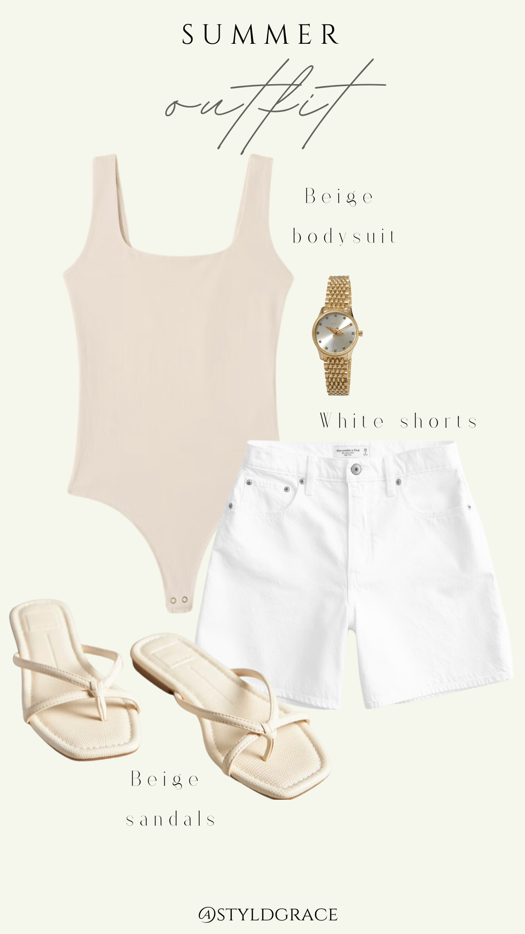 Styl'd Grace Blogger Brittainy Lemelle perfect summer wardrobe capsule: beige bodysuit and white shorts