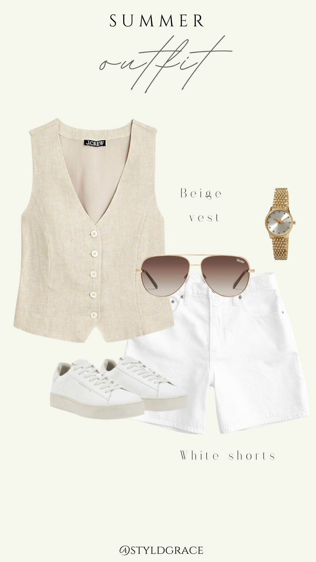 Styl'd Grace Blogger Brittainy Lemelle summer outfit: beige vest and white shorts