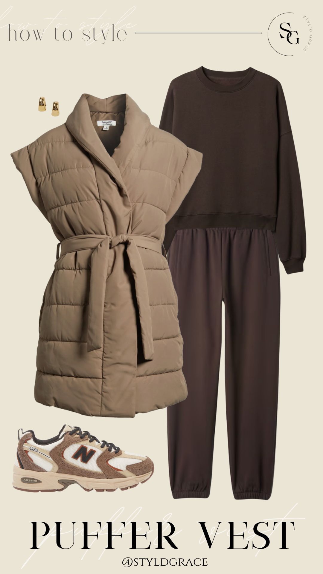 sweatsuit and puffer vest outfit